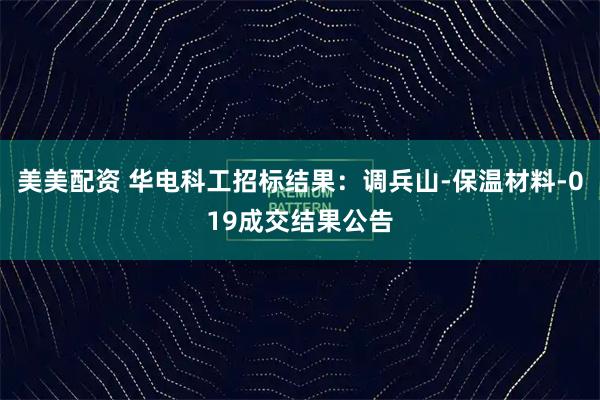 美美配资 华电科工招标结果：调兵山-保温材料-019成交结果公告
