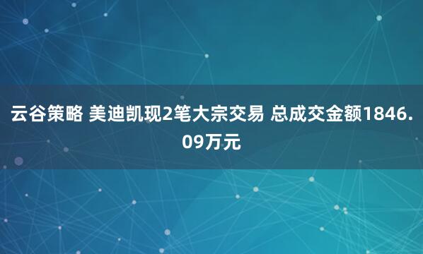云谷策略 美迪凯现2笔大宗交易 总成交金额1846.09万元